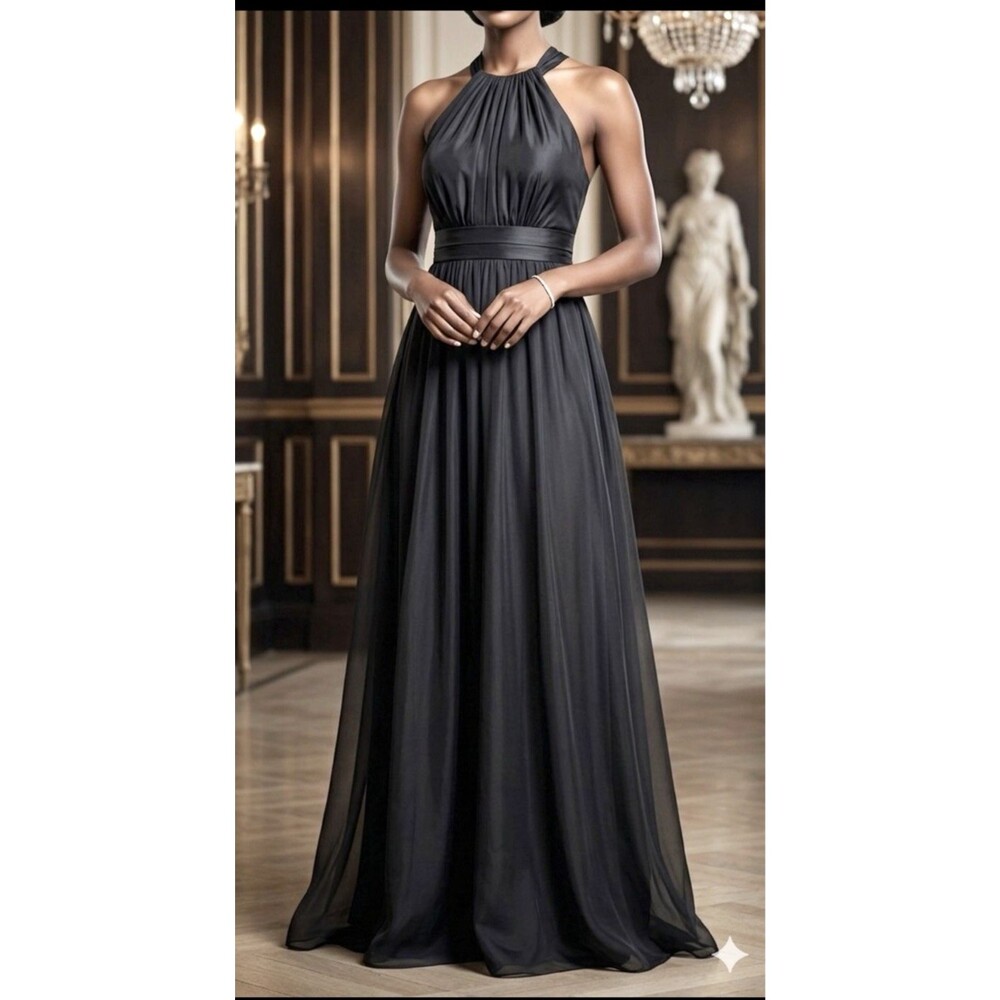 Amsale Dress Size 6 Gray 100% Silk Chiffon Maxi Gown Bridesmaid Formal Evening